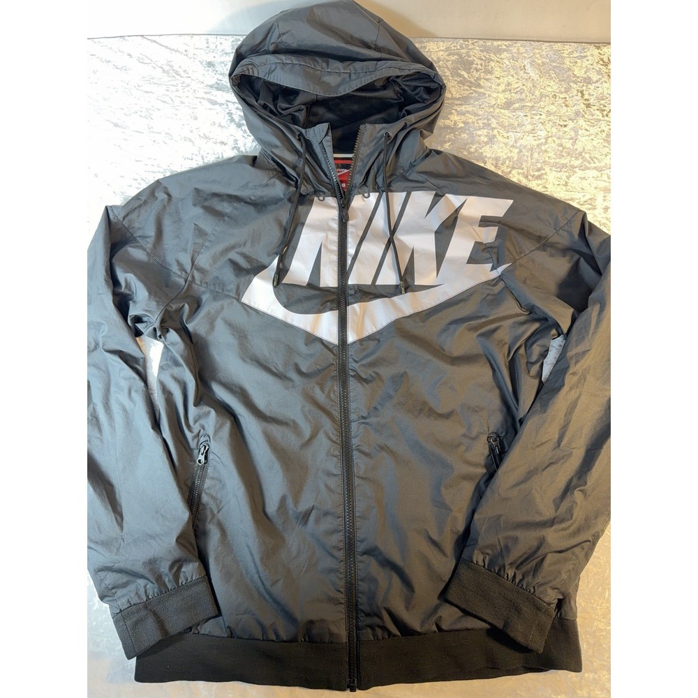 Nike Windrunner Jacket Mens Large Black Big Logo Hooded Blokecore Streetwear